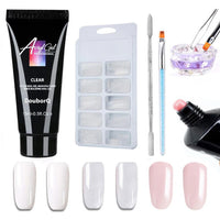 HKM-269331 Nail Polish Set for Extensions and Manicure - Clear, Pink, and White Options with Brushes and Stickers