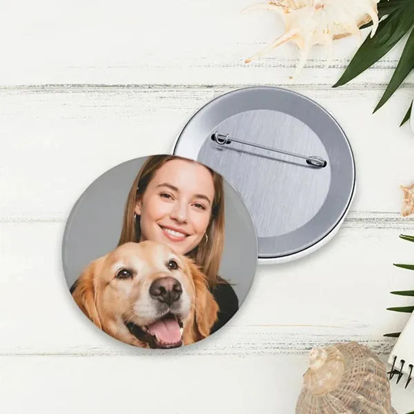 HKM-2693437 Custom Pet Photo Pins - Personalized Keepsake Set of 2 for Pet Lovers