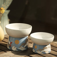 HKM-2693949 Anti-overturning High Foot Ceramic Cat and Dog Bowl ¨C Sunset Afterglow Color Options