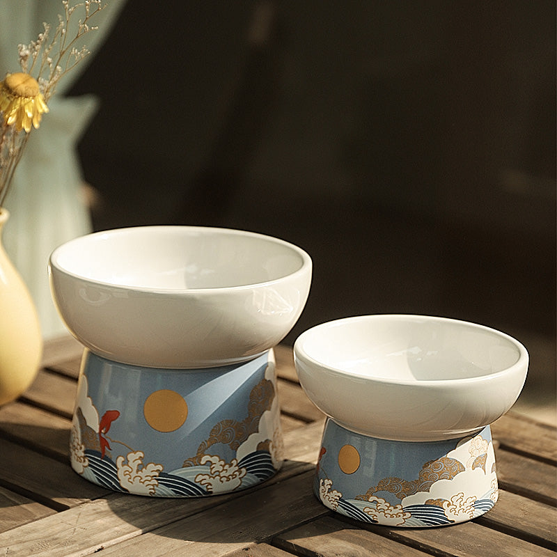 HKM-2693949 Anti-overturning High Foot Ceramic Cat and Dog Bowl ¨C Sunset Afterglow Color Options