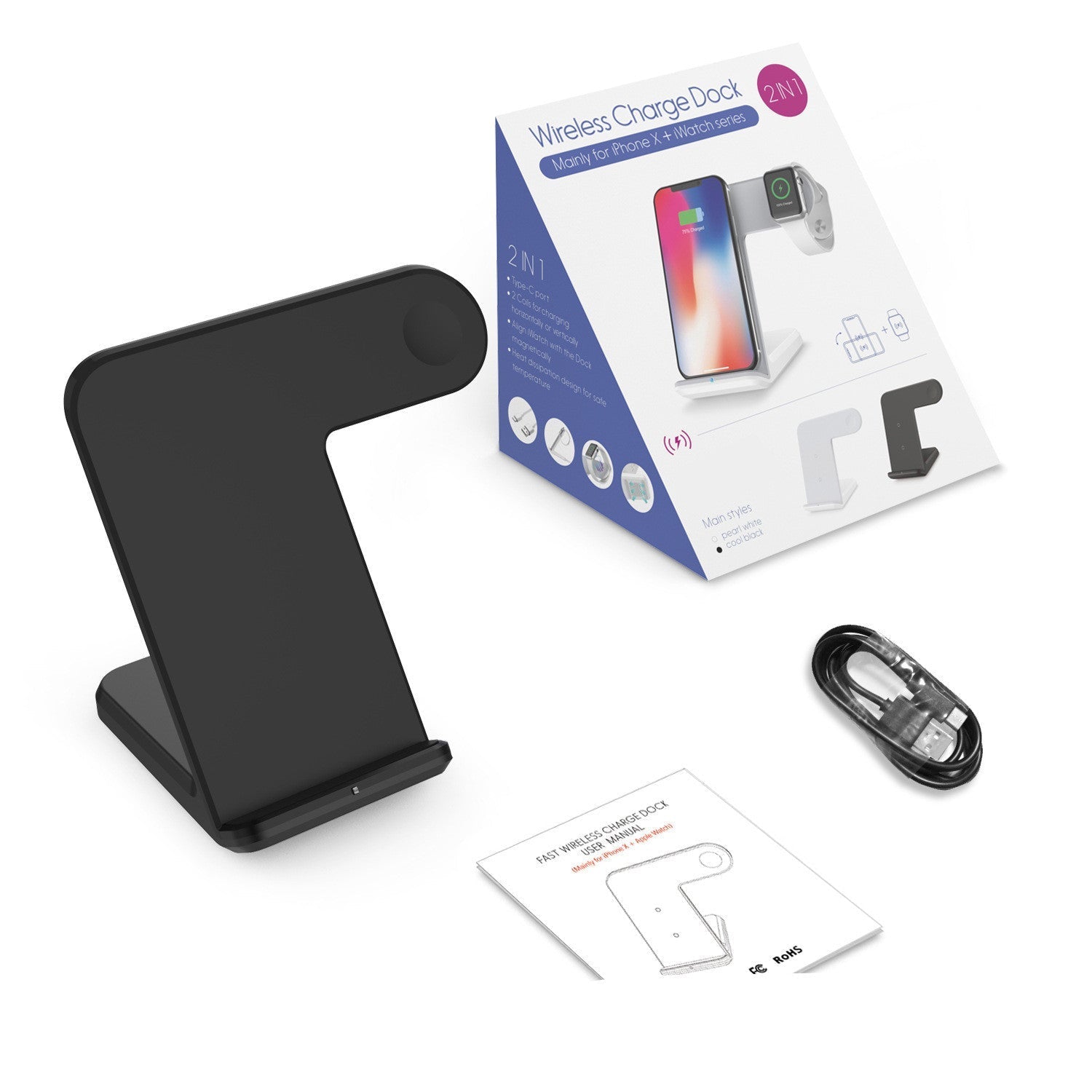 HKM-269395 Mobile Phone Wireless Charger with Type-C Cable and User Manual, Compact PC+ABS and Silicone Design