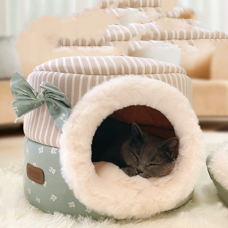 HKM-2694205 Universal Cat House for Autumn and Winter - Cozy Enclosed Kennel for Cats, Two-in-One Design, Multiple Sizes Available
