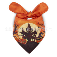 HKM-2695357 Halloween Triangle Dog Saliva Towel - Double Layer Polyester with Bat, Skull, and Pumpkin Designs