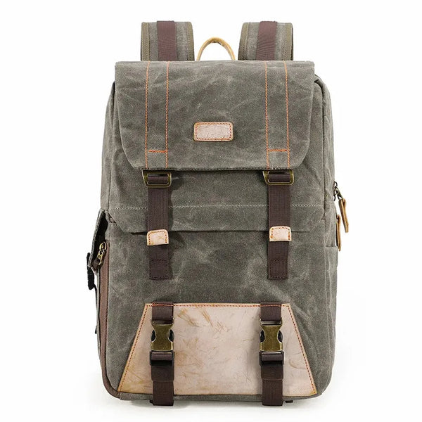 HKM-269715 Vintage Waterproof Waxed Canvas Camera Backpack in Green, Khaki, Dark Grey