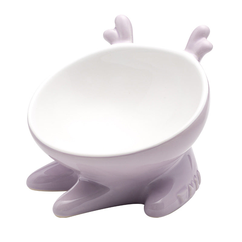 HKM-2697917 Oblique Mouth Ceramic Cat Bowl with Non-Slip Base - Ideal for Flat-Faced Cats