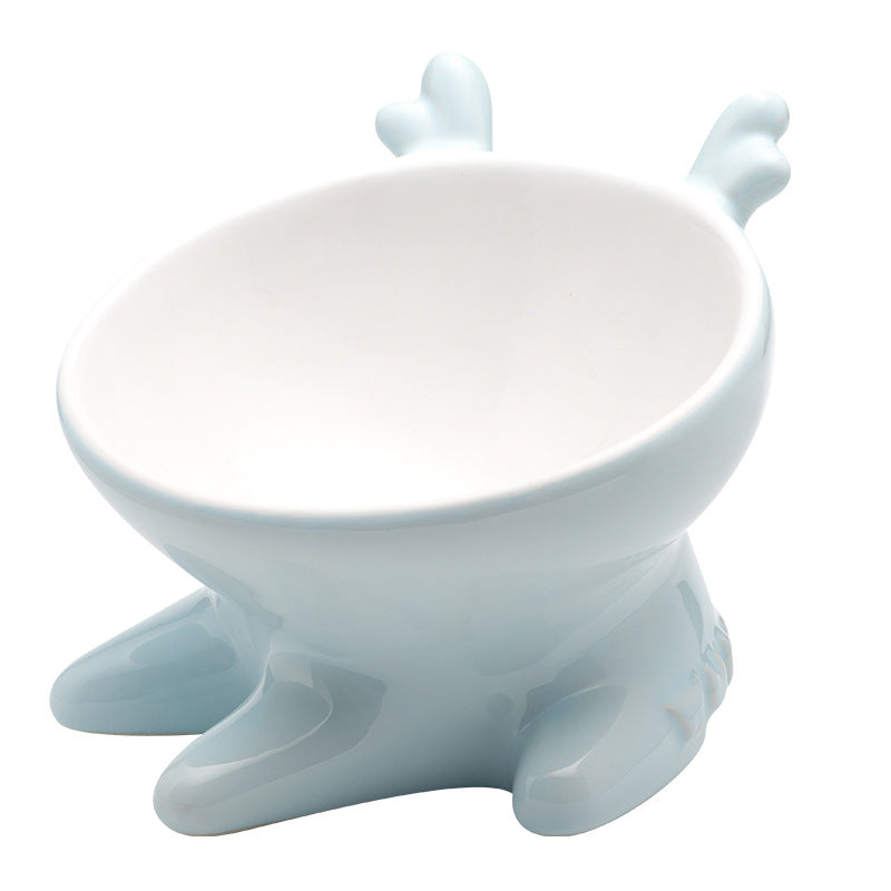 HKM-2697917 Oblique Mouth Ceramic Cat Bowl with Non-Slip Base - Ideal for Flat-Faced Cats