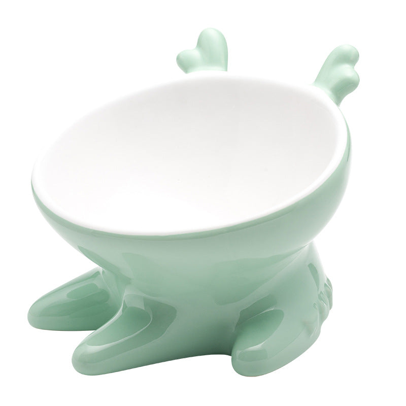 HKM-2697917 Oblique Mouth Ceramic Cat Bowl with Non-Slip Base - Ideal for Flat-Faced Cats