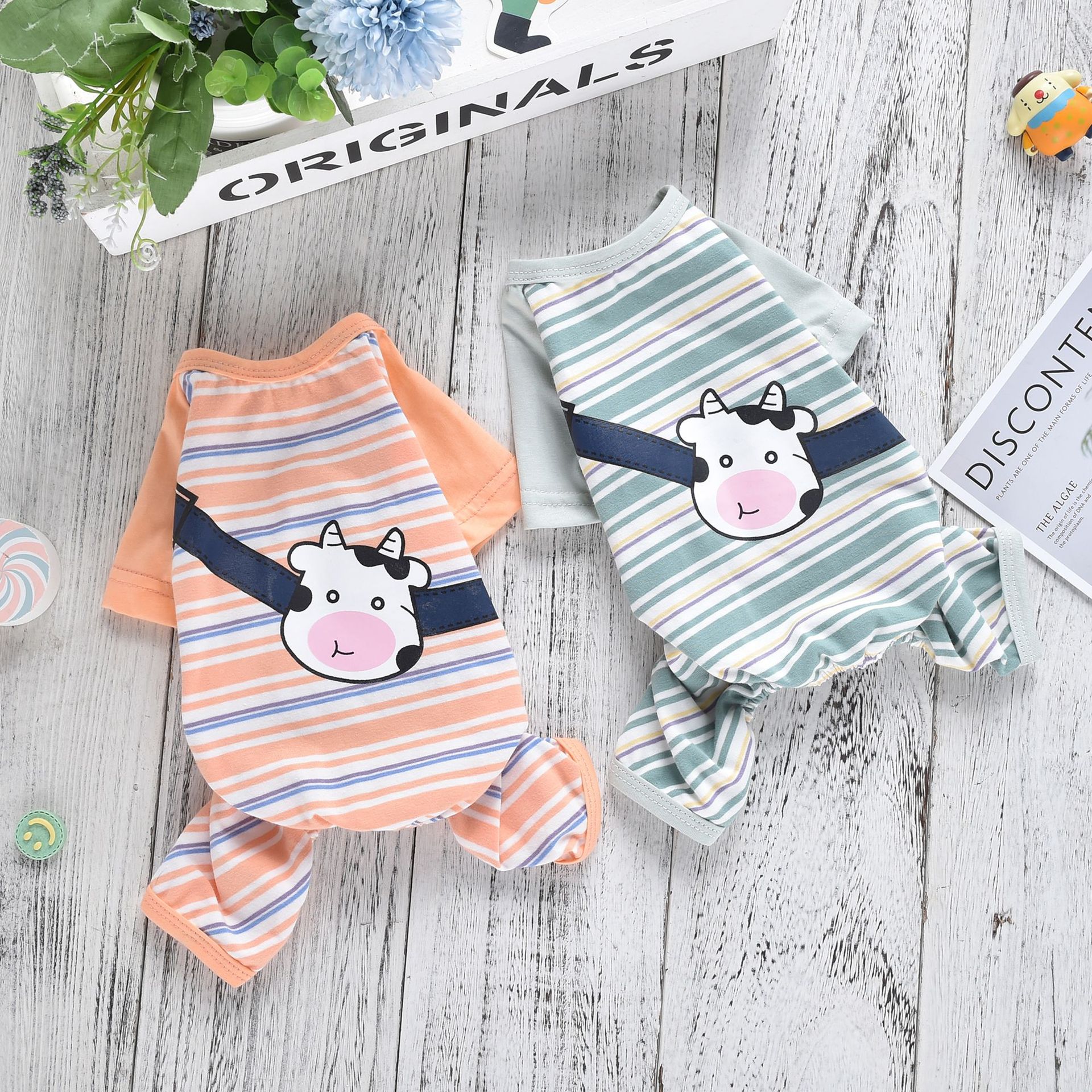 HKM-2698301 Striped Four-Leg Pet Dog Clothes in Orange and Green ¨C Casual Style for All Sizes