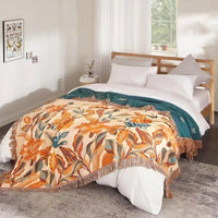 HKM-269843 Pure Cotton Landscape Gauze Towel Blanket with Tassels for Summer, Available in Multiple Sizes