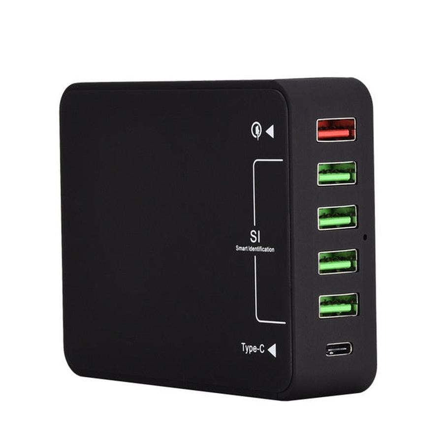 HKM-269907 Black Multi-Port USB Mobile Phone Charger - 8000mA Direct Charging, No Indication Function