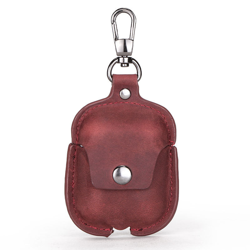 HKM-269907 Leather AirPods Cover with Keychain and Waist Belt Hook, Soft Vintage Design, Charging Hole Access, Compatible with iPhone Models