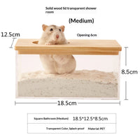 HKM-2699197 Transparent Hamster Bathroom Sandbox with Solid Wood Cover – Multi-Sized Options for Your Pet's Comfort