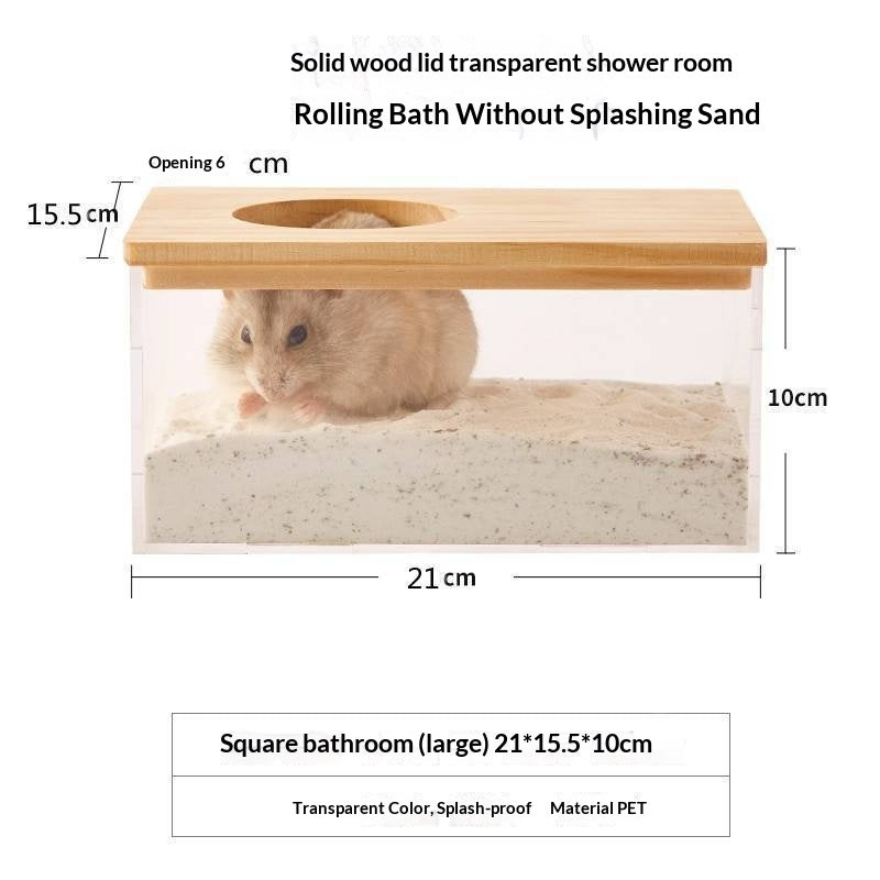 HKM-2699197 Transparent Hamster Bathroom Sandbox with Solid Wood Cover – Multi-Sized Options for Your Pet's Comfort