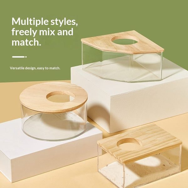 HKM-2699197 Transparent Hamster Bathroom Sandbox with Solid Wood Cover – Multi-Sized Options for Your Pet's Comfort