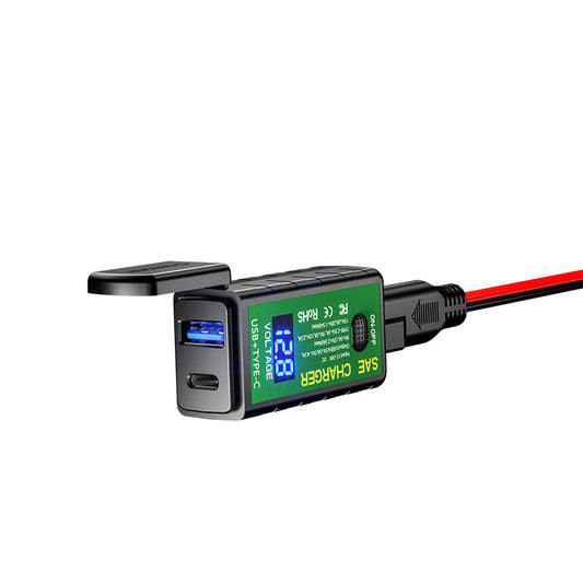 HKM-270035 12V Dual USB Waterproof Motorcycle Charger - SAE to USB, 2400mA Output