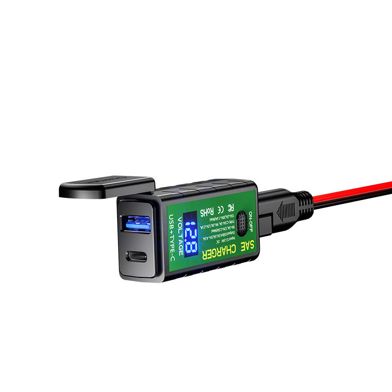 HKM-270035 12V Dual USB Waterproof Motorcycle Charger - SAE to USB, 2400mA Output