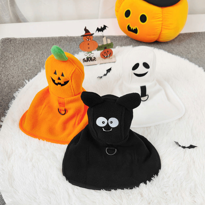 HKM-2703165 Adorable Pet Halloween Cloak for Cats and Dogs - Pumpkin, Ghost, and Bat Designs - Available in Multiple Sizes