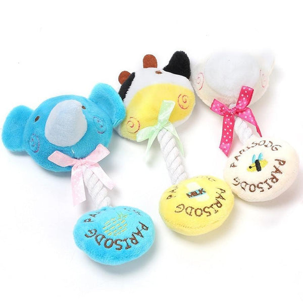 HKM-270355 Plush Animal Sound Toy with Cotton Rope for Dogs - Cow, Frog, Elephant & Bear Options