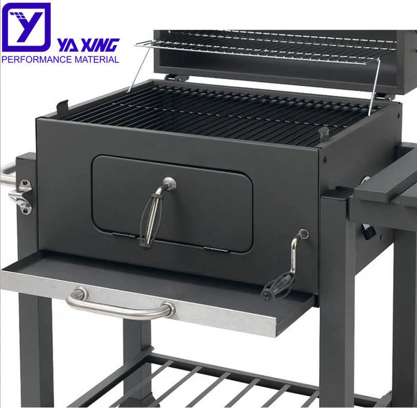 HKM-270355 Stainless Steel Charcoal Grill with Trolley - Outdoor BBQ Table Grill