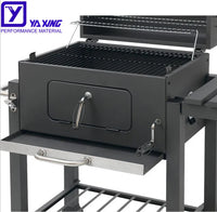 HKM-270355 Stainless Steel Charcoal Grill with Trolley - Outdoor BBQ Table Grill