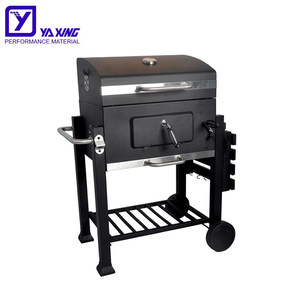 HKM-270355 Stainless Steel Charcoal Grill with Trolley - Outdoor BBQ Table Grill