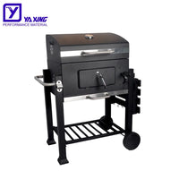 HKM-270355 Stainless Steel Charcoal Grill with Trolley - Outdoor BBQ Table Grill