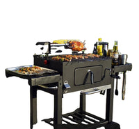 HKM-270355 Stainless Steel Charcoal Grill with Trolley - Outdoor BBQ Table Grill