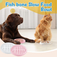 HKM-2703677 Fishbone Slow Feeder Bowl for Cats and Dogs ¨C Anti-Gulping Interactive Pet Dish