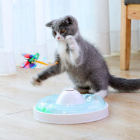 HKM-2704317 Cat Turntable with Butterfly Toy - Fun Interactive Cat Stick, 23.5cm Diameter, 7.5cm Height, PP Material
