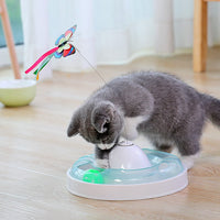 HKM-2704317 Cat Turntable with Butterfly Toy - Fun Interactive Cat Stick, 23.5cm Diameter, 7.5cm Height, PP Material