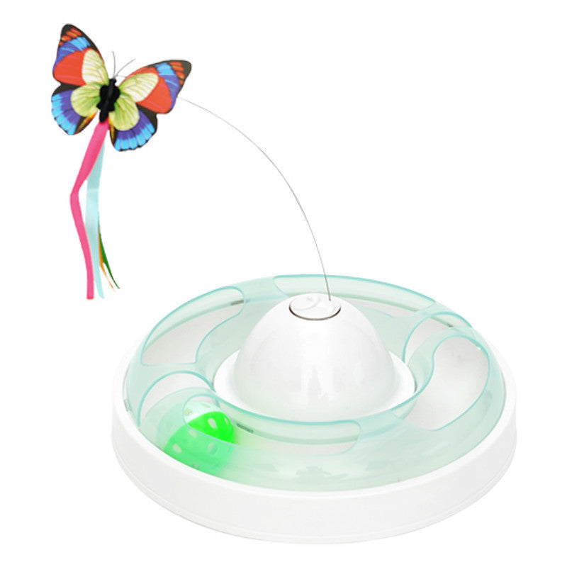 HKM-2704317 Cat Turntable with Butterfly Toy - Fun Interactive Cat Stick, 23.5cm Diameter, 7.5cm Height, PP Material