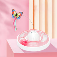 HKM-2704317 Cat Turntable with Butterfly Toy - Fun Interactive Cat Stick, 23.5cm Diameter, 7.5cm Height, PP Material