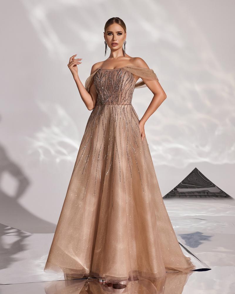 HKM-270547 Elegant Brown Evening Dress for Women - Sophisticated Style for Special Occasions
