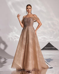HKM-270547 Elegant Brown Evening Dress for Women - Sophisticated Style for Special Occasions