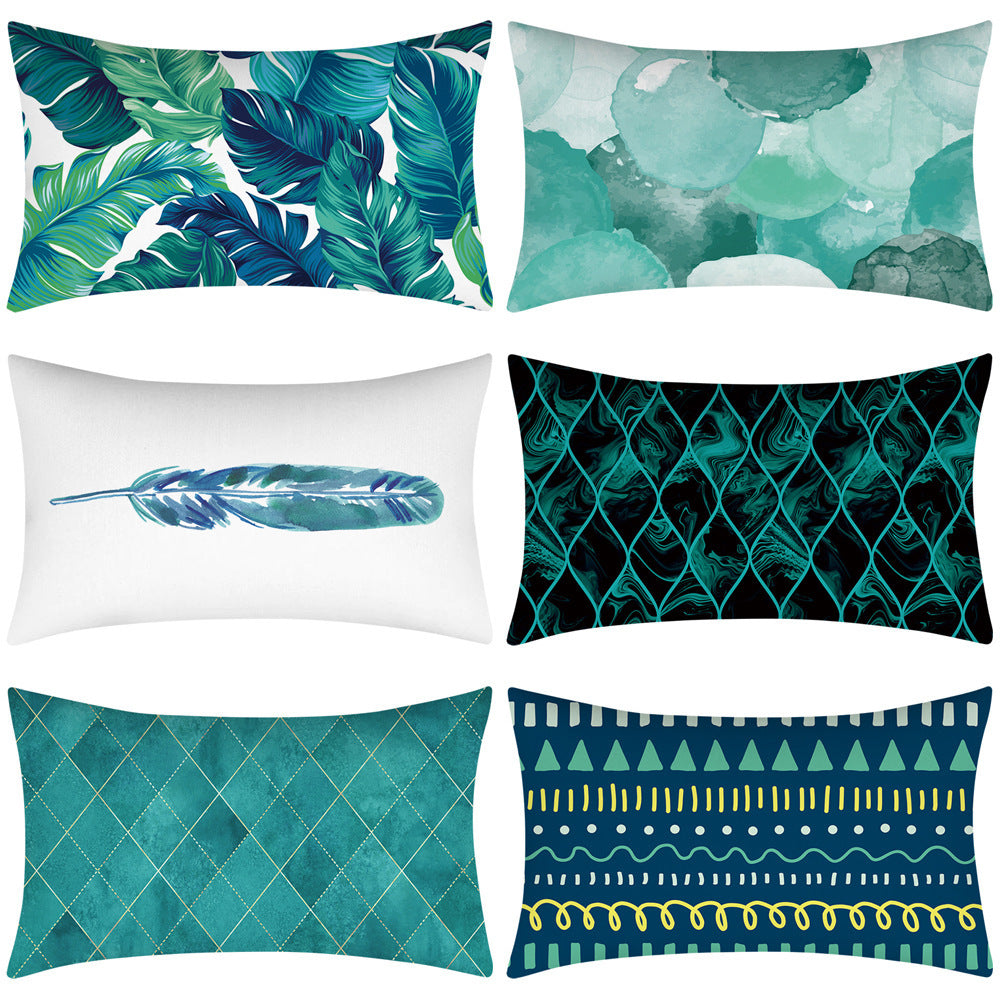 HKM-270547 Teal Geometric Abstraction Lumbar Cushion Cover - Peach Skin Material, 30x50cm