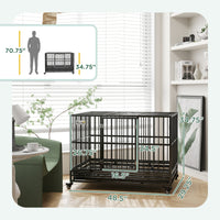HKM-2707133 Heavy Duty 48" Metal Dog Crate Kennel with Lockable Wheels and Double Doors, Gray