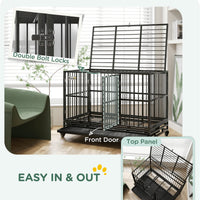 HKM-2707133 Heavy Duty 48" Metal Dog Crate Kennel with Lockable Wheels and Double Doors, Gray