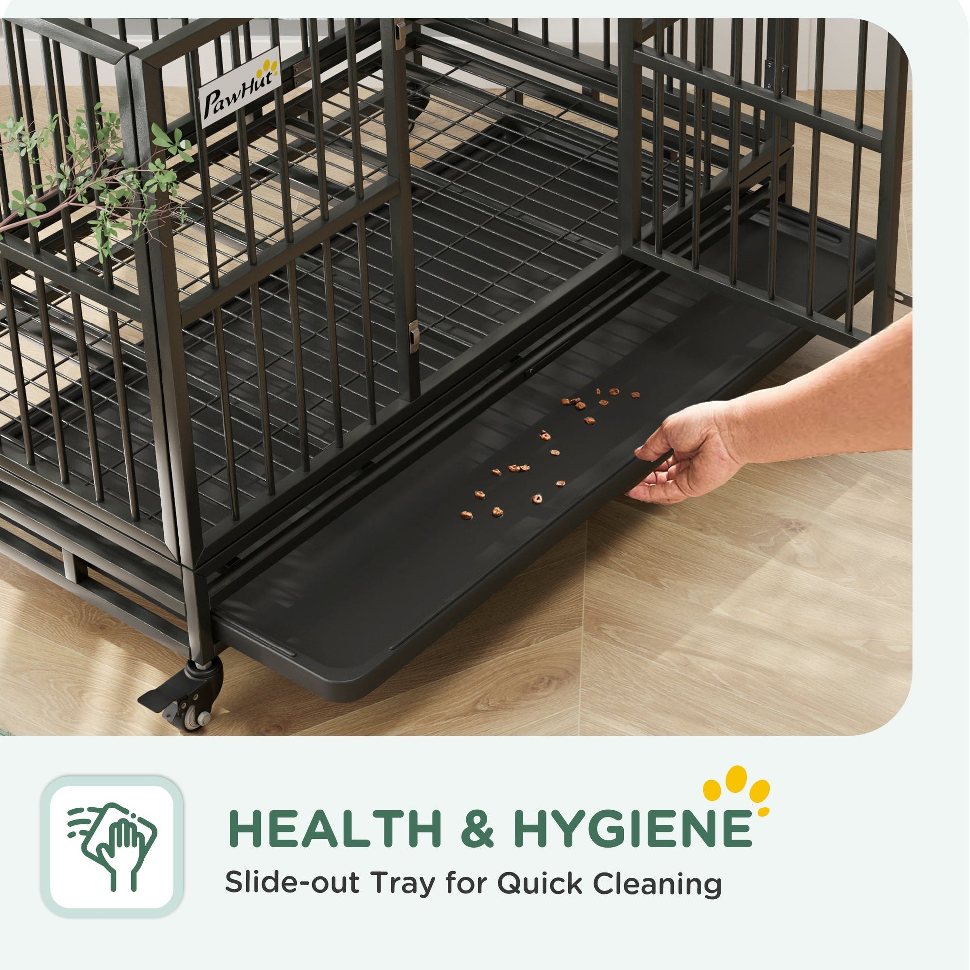 HKM-2707133 Heavy Duty 48" Metal Dog Crate Kennel with Lockable Wheels and Double Doors, Gray
