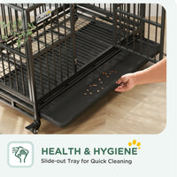 HKM-2707133 Heavy Duty 48" Metal Dog Crate Kennel with Lockable Wheels and Double Doors, Gray