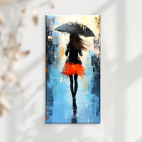 HKM-270931 Hand Painted Modern Abstract Oil Painting of People Walking in the Rain on Canvas, Unframed Wall Art for Living Room and Bedroom Decor