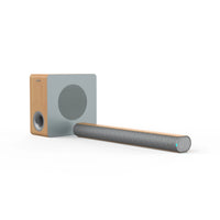 HKM-270995 2.1 Channel Wall Mount Soundbar with Wireless Subwoofer and Wooden Speaker Design
