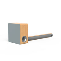 HKM-270995 2.1 Channel Wall Mount Soundbar with Wireless Subwoofer and Wooden Speaker Design