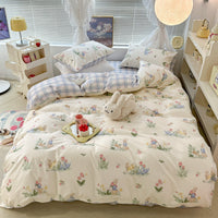 HKM-270995 Floral Rabbit Cotton Bedding Set – Three or Four Piece Pastoral Design with Quilt Cover and Bed Sheet