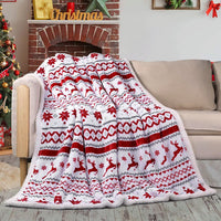 HKM-270995 Thick Sherpa Lambswool Flannel Blanket - Cartoon Anime Design, Elk Double White 152x127cm & 150x200cm