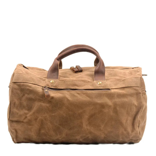 HKM-271059 Leisure Oil Wax Canvas Travel Handbag with Large Capacity for Outdoor Adventures