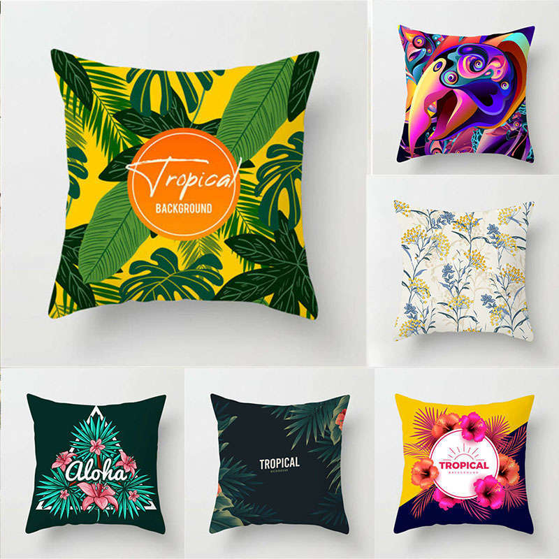 HKM-271059 Super Soft Peach Skin Fleece Pillowcase with Creative Plant Design, 45x45CM