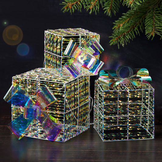 HKM-271123 Colorful 3-Piece Lighted Gift Box Set for Festive Indoor & Outdoor Christmas Decor