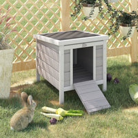 HKM-2712893 Gray Wooden Rabbit Hutch with Openable Waterproof Roof for Small Pets and Animals