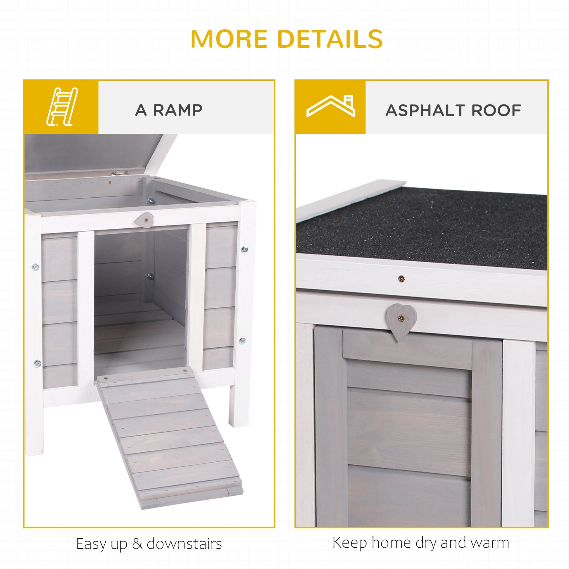 HKM-2712893 Gray Wooden Rabbit Hutch with Openable Waterproof Roof for Small Pets and Animals