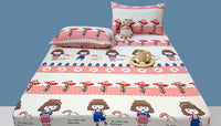 HKM-271315 Cotton Elastic Fitted Bed Sheet Set with Geometric Print – Queen/King Size Bedspread and Pillowcases
